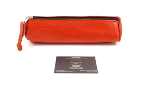 Moroccan leather make up brush bag / pencil case - Orange