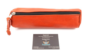 Moroccan leather make up brush bag / pencil case - Orange
