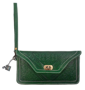 Moroccan leather clutch bag - Amazon green