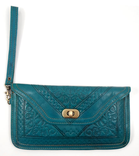 Moroccan leather clutch bag - Teal