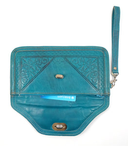Moroccan leather clutch bag - Teal