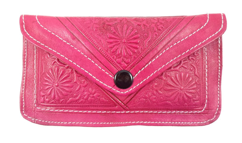 Moroccan leather medium purse - Fuchsia