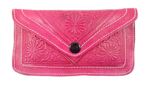 Moroccan leather medium purse - Fuchsia