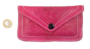 Moroccan leather medium purse - Fuchsia