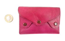 Moroccan leather button card wallet/purse - Fuchsia