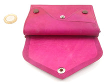 Moroccan leather button card wallet/purse - Fuchsia