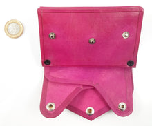 Moroccan leather button card wallet/purse - Fuchsia