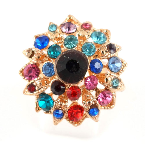 Multicoloured fleur ring - gold