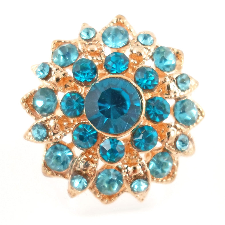 Sky blue and gold fleur ring