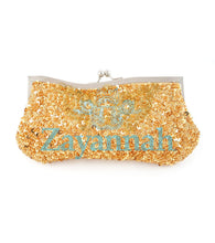 Gold sequin clutch