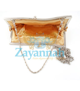 Gold sequin clutch
