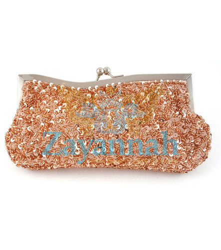 Peach sequin clutch