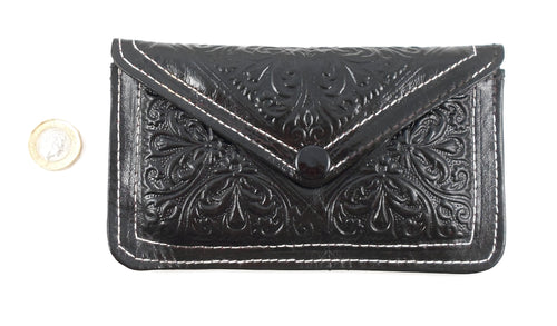 Moroccan leather medium purse - Black
