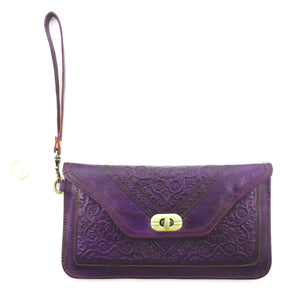 Moroccan leather clutch bag - Aubergine