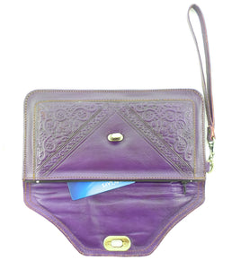 Moroccan leather clutch bag - Aubergine