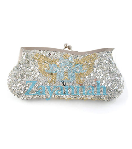 Silver sequin clutch