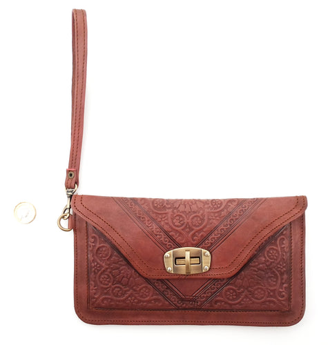 Moroccan leather clutch bag - Walnut