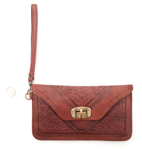 Moroccan leather clutch bag - Walnut