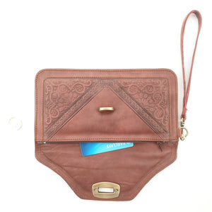 Moroccan leather clutch bag - Walnut