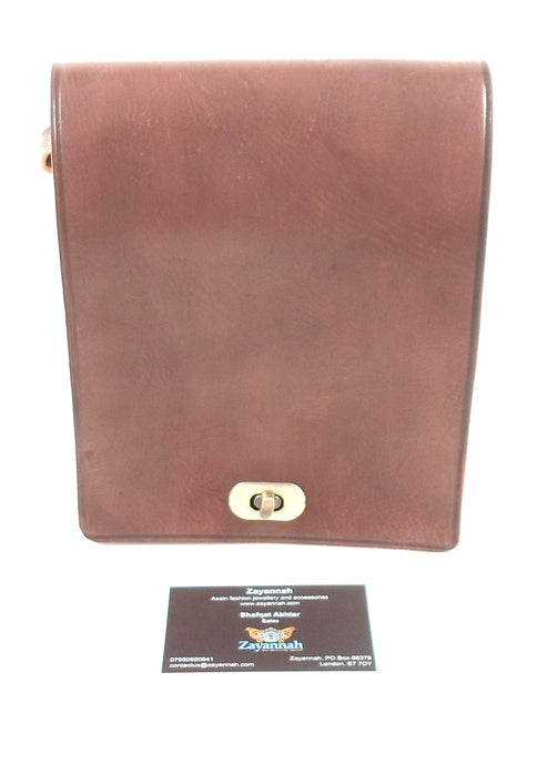 Moroccan leather cross body bag - Walnut
