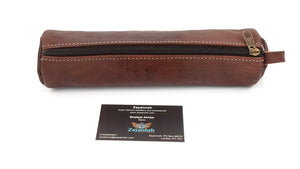 Moroccan leather make up brush bag / pencil case - Walnut
