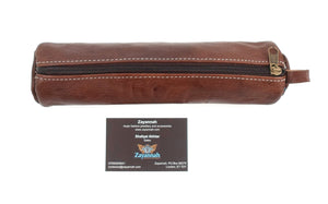 Moroccan leather make up brush bag / pencil case - Walnut