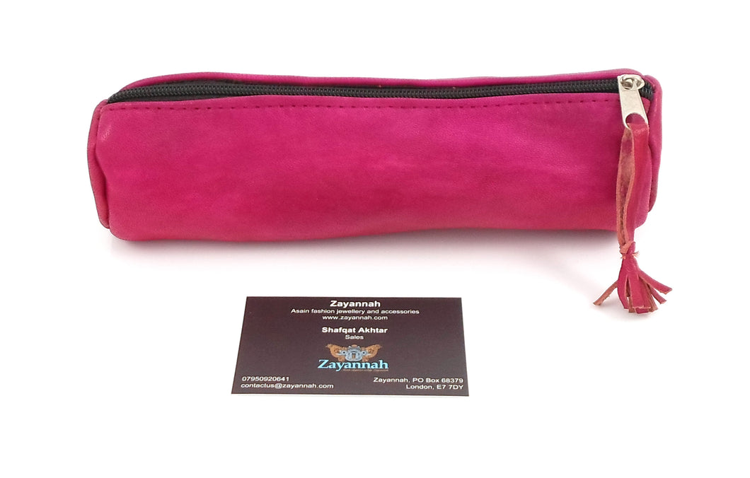Moroccan leather make up brush bag / pencil case - Fuscia