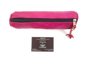 Moroccan leather make up brush bag / pencil case - Fuscia