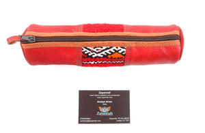 Moroccan leather make up brush bag / pencil case - Red