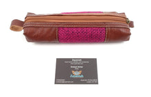 Moroccan leather make up brush bag / pencil case - Walnut/Magenta