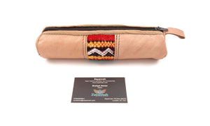 Moroccan leather make up brush bag / pencil case - Beige