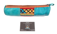 Moroccan leather make up brush bag / pencil case - Turquoise