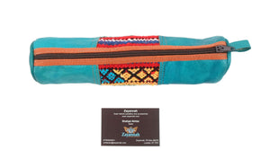 Moroccan leather make up brush bag / pencil case - Turquoise