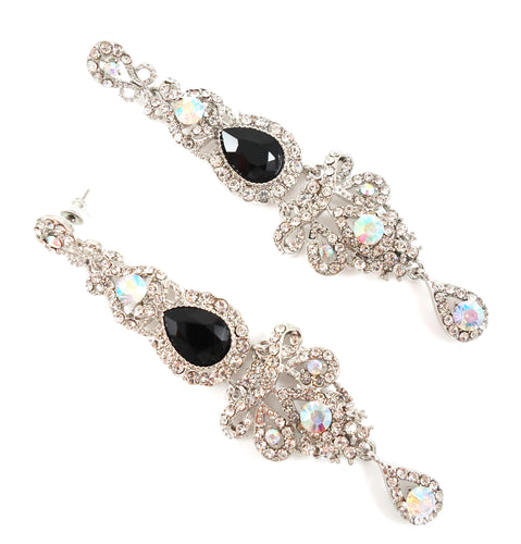 Long length black stone earrings