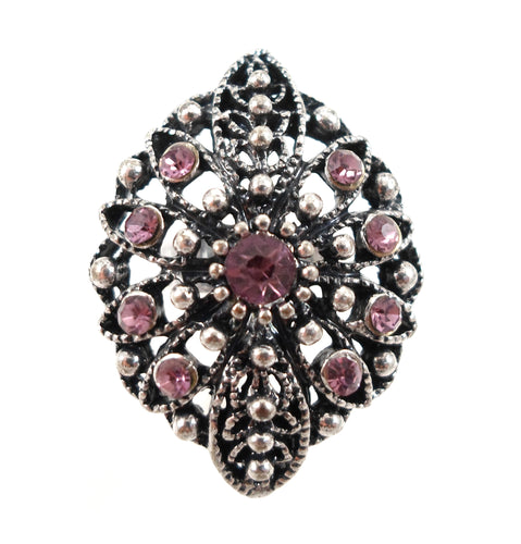 Boho statement ring - pink/silver